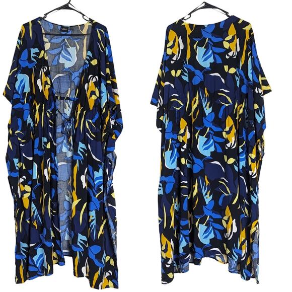Costal Grandma Tropical Resortwear Maxi Tie Front Cardigan Coverup Women's  2X - Picture 8 of 8